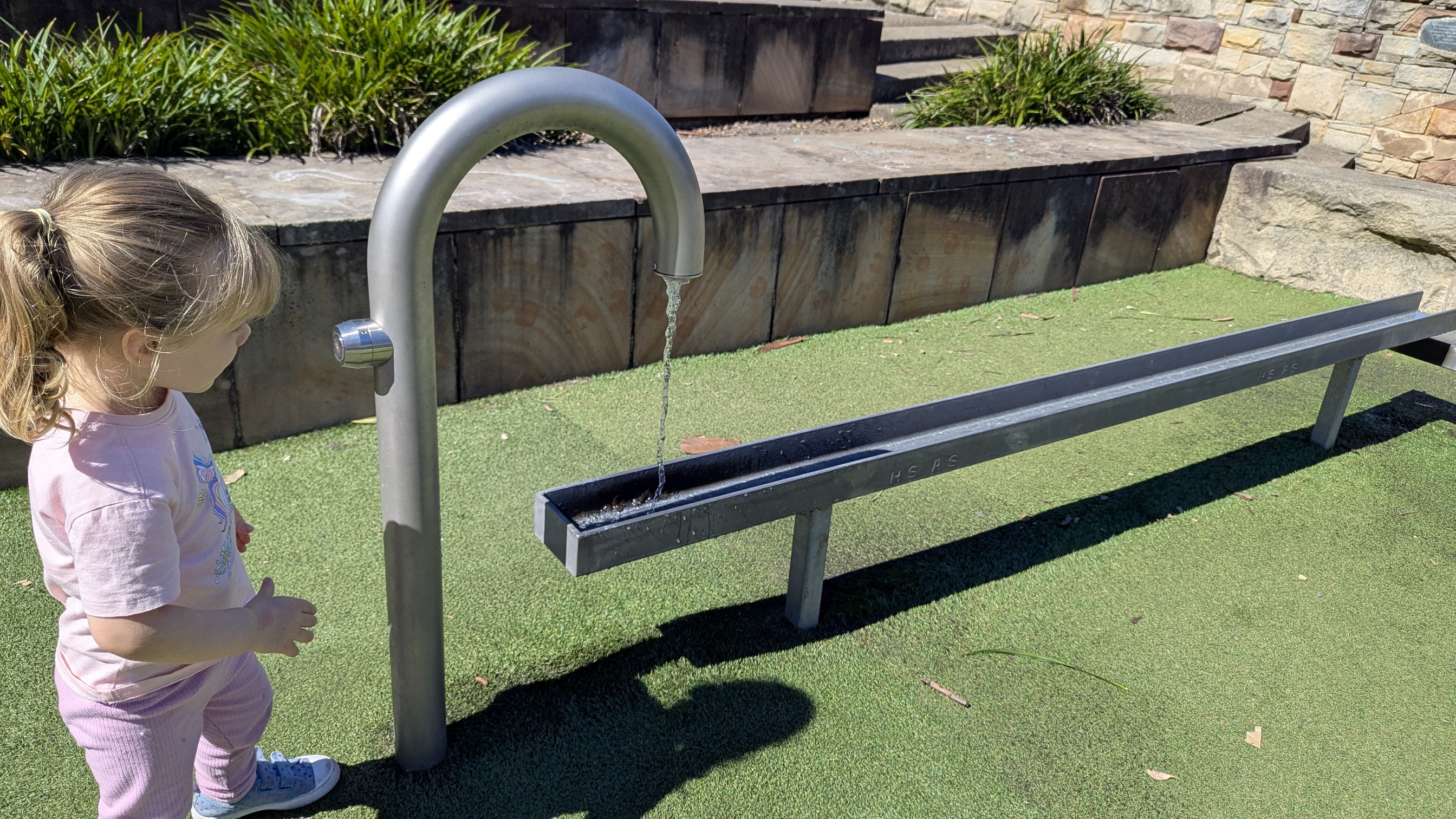 Push button tap for water play.