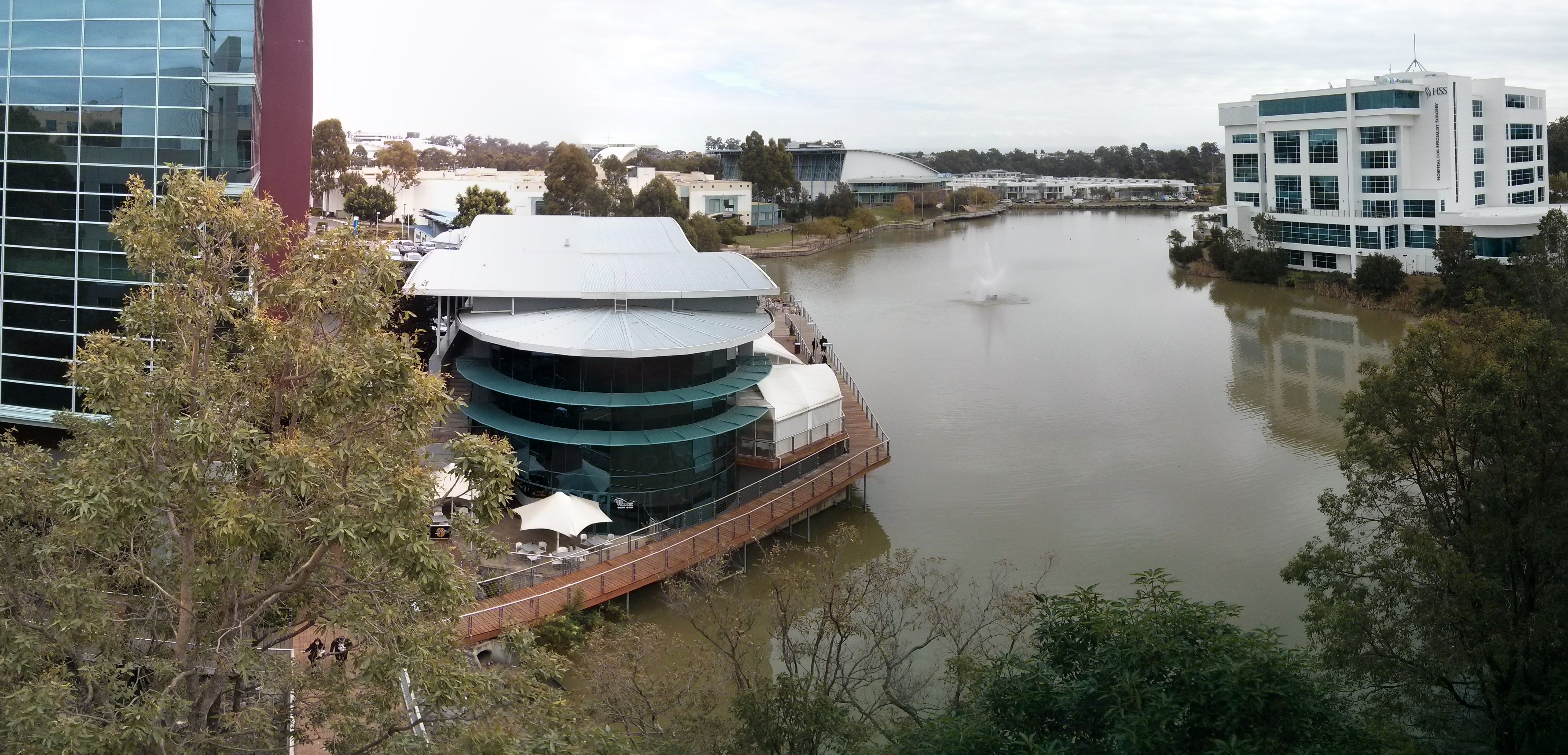 Norwest Lake in the Norwest Business Park, with foreshore and lakeside buildings.