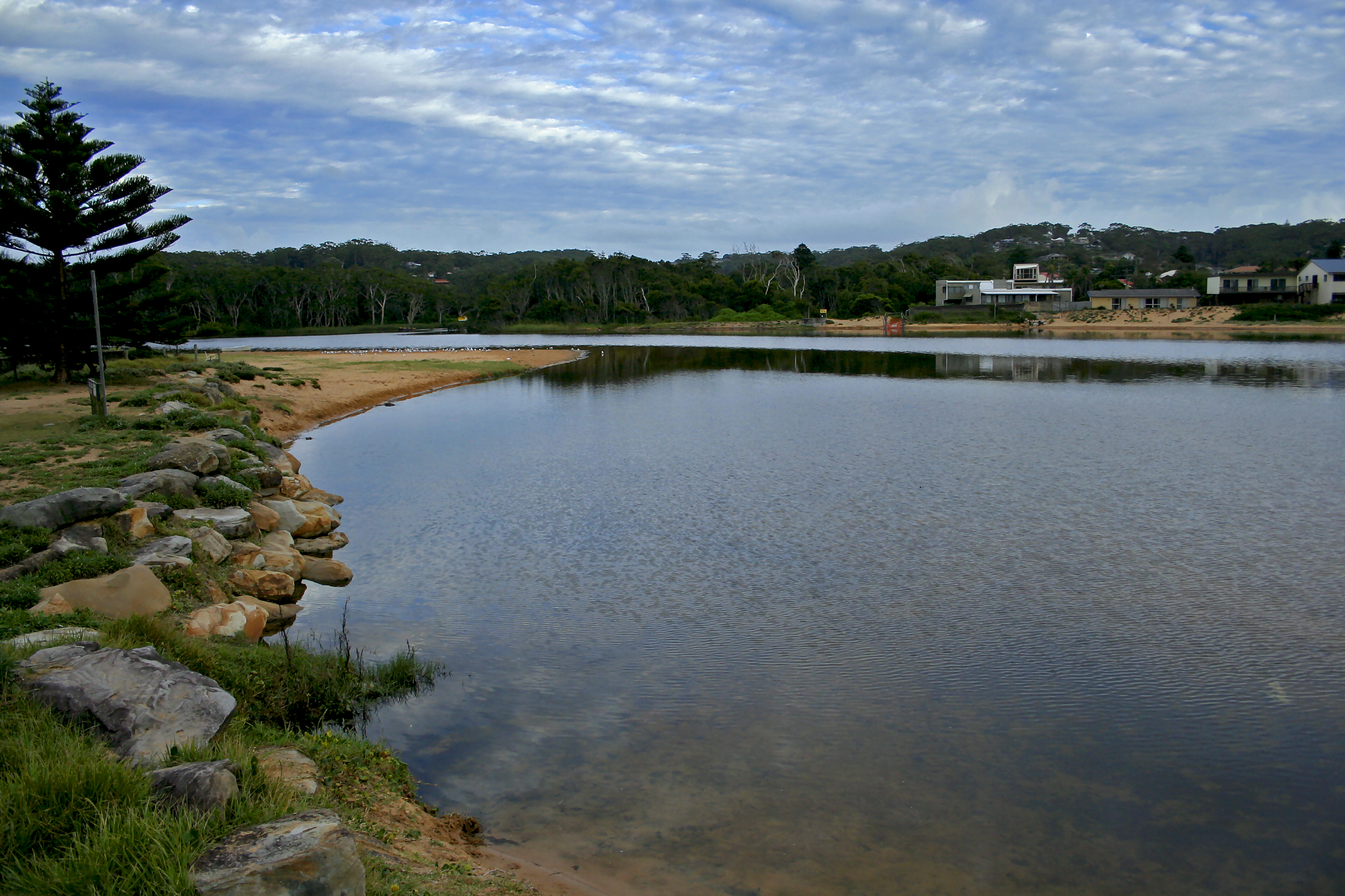 Avoca Lake, the shallow calm lagoon behind Avoca Beach, ideal for small children to wade.