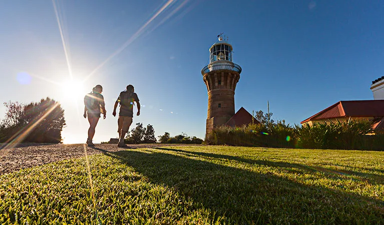 Panoramic coastal view from Barrenjoey Headland over Broken Bay and the Pacific Ocean.