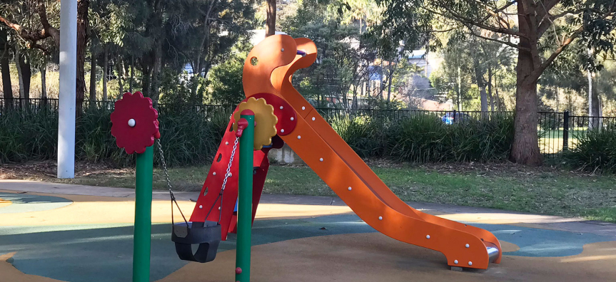 Slide and play structure at Bilarong Reserve playground, North Narrabeen.